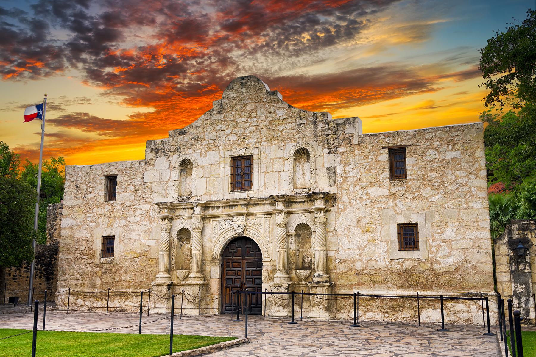 The Alamo historic landmark in San Antonio Texas. The Lavatory Texas luxury restroom trailer rentals in San Antonio