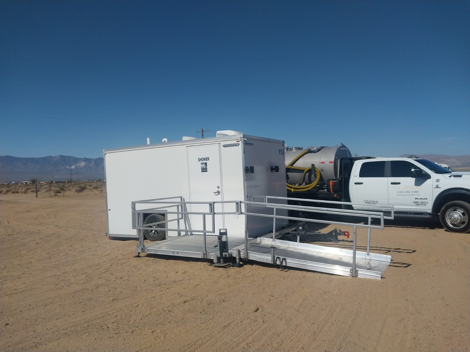 Single station ADA shower restroom combo trailer rental Texas. Small accessible trailer with combined shower and toilet